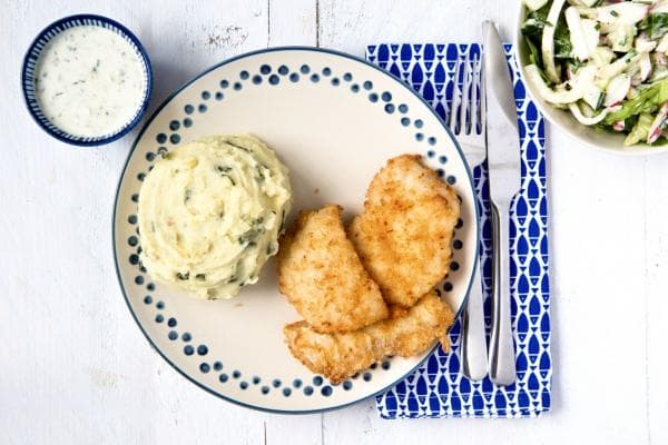 Krokante vis met kappertjessaus
