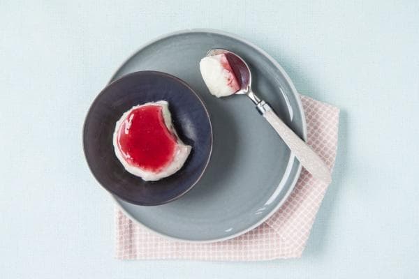 Panna cotta met rode bessen