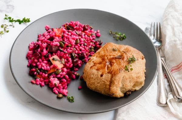 Paddenstoelen pastei met parelgort