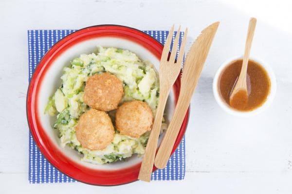 Groente stampje met kaasballetjes
