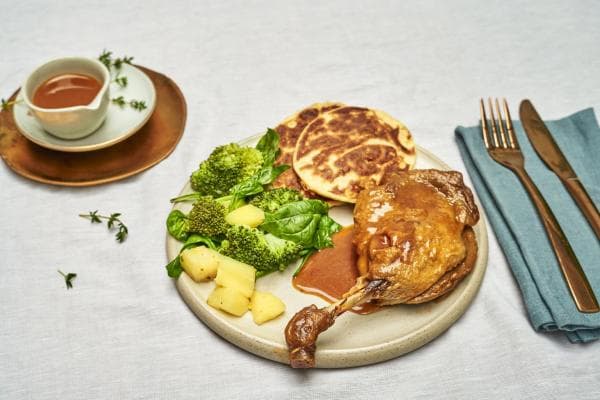 Gekonfijte eendenbout met luxe jus