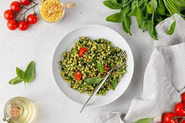 Fregola pasta broccoli pesto