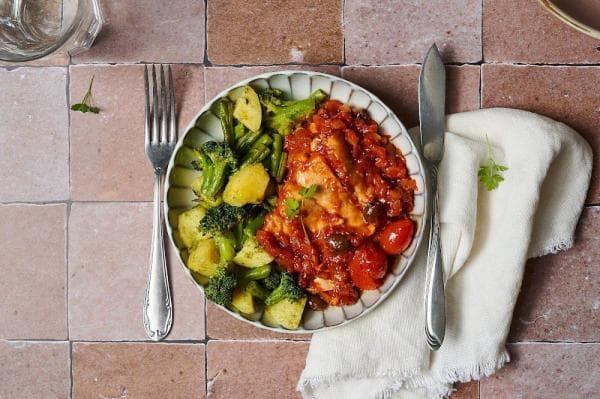 Mediterrane vis met pesto aardappelsalade